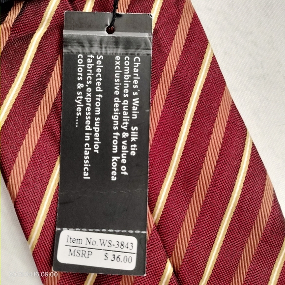 Charles Wain Men's Silk Striped Red and Gold Tie Woven Classic Style TAG Formal - Picture 10 of 10